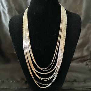 D'Orlan Silver Tone Multi Chain Waterfall Necklace 7 Strand